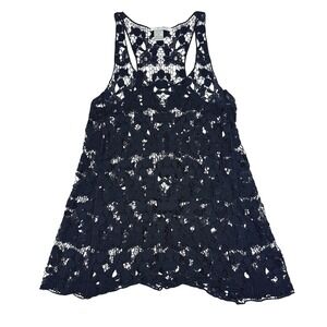 Alberto Makali Black Floral Crochet‎ Tank Top Cotton Womens Small